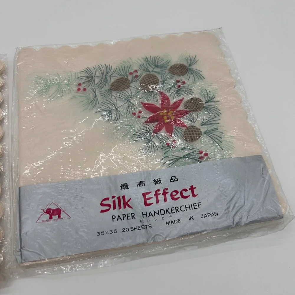 Rice Paper Luncheon Napkins Silk Effect Japan‎ vintage Christmas Holly Candles